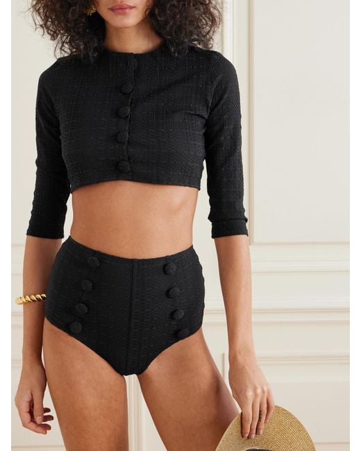 Lisa Marie Fernandez Black Cropped Seersucker Cardigan