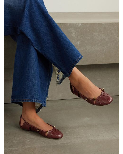 Chloé Red Luna Cutout Leather Ballet Flats