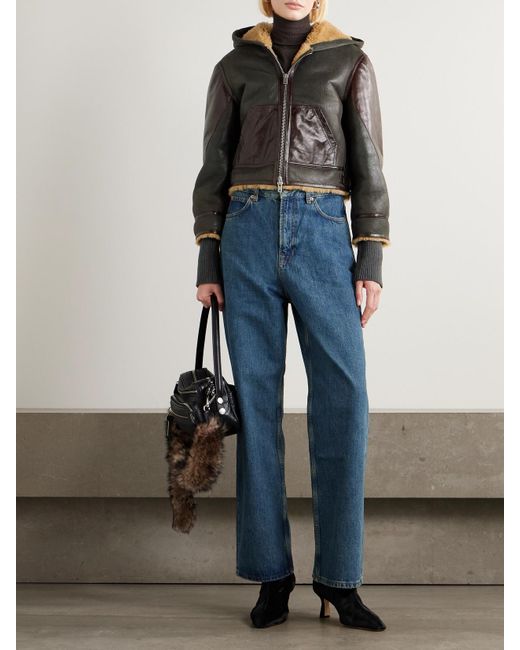 Veste À Capuche En Peau Lainée Et En Cuir Acne en coloris Gray