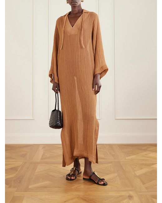 Lisa Marie Fernandez Brown Crinkled Linen-Blend Gauze Kaftan