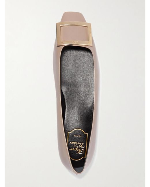 Roger Vivier White Quadrata Trompette Embellished Leather Ballet Flats