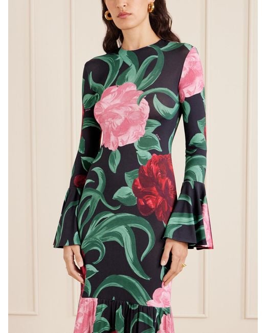 LaDoubleJ White Alba Floral-Print Stretch-Jersey Maxi Dress