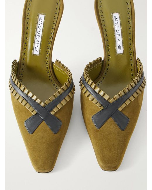 Manolo Blahnik Natural Voluptia 70 Embellished Suede Mules
