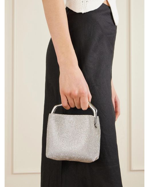 Cult Gaia Gray Solene Mini Crystal-Embellished Metallic Leather Tote