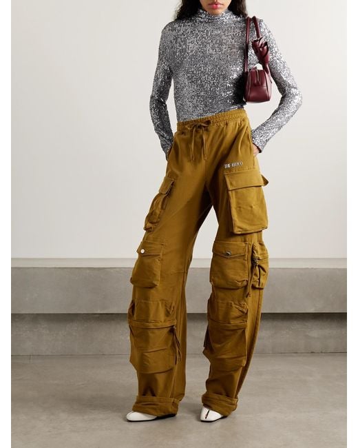 Rabanne Gray Sequined Tulle Turtleneck Top