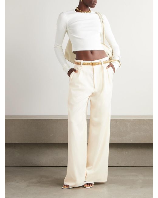 Wardrobe NYC Natural Pleated Wool-Twill Wide-Leg Pants