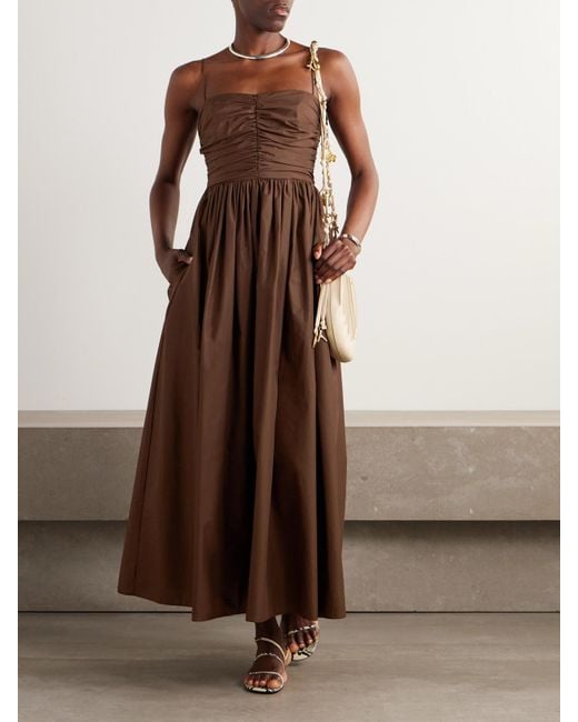 Matteau Brown Gathered Organic Cotton-Poplin Midi Dress