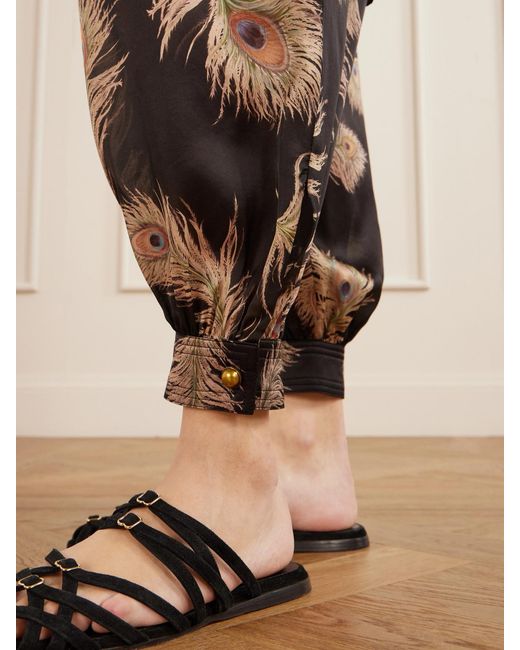 Zimmermann Black Valiant Harem Floral-Print Silk Pants