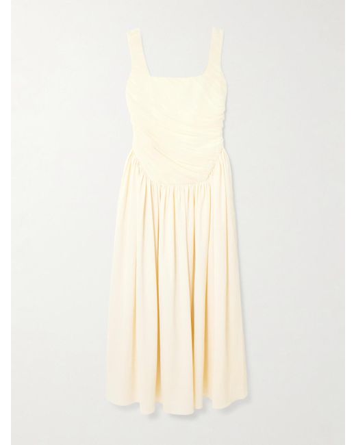 Abadia Natural Kaia Midikleid Aus Chiffon Und Twill Mit Raffungen