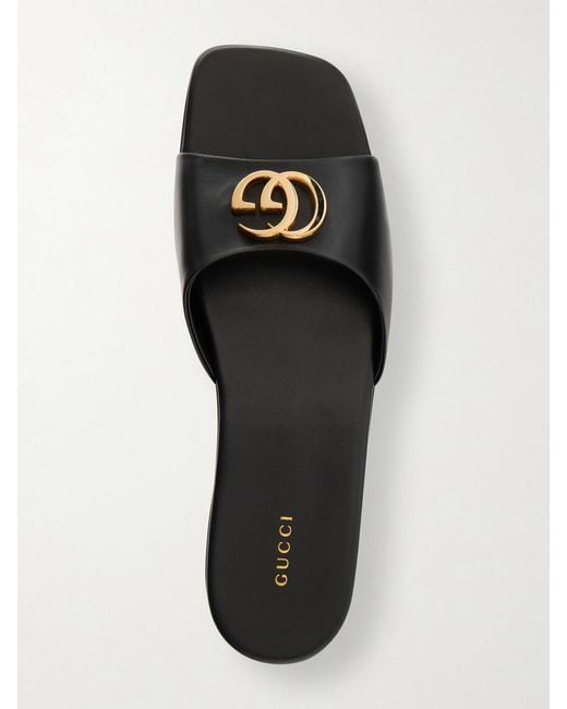 Gucci White Logo-Embellished Leather Slides