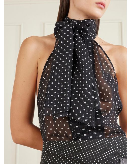 Tom Ford Blue Pussy-Bow Polka-Dot Silk-Georgette Top