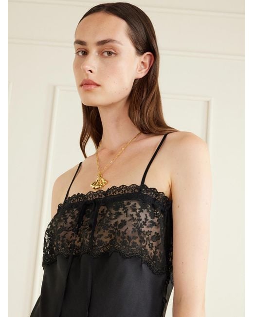Chloé Black Lace-Trimmed Silk-Satin Midi Dress