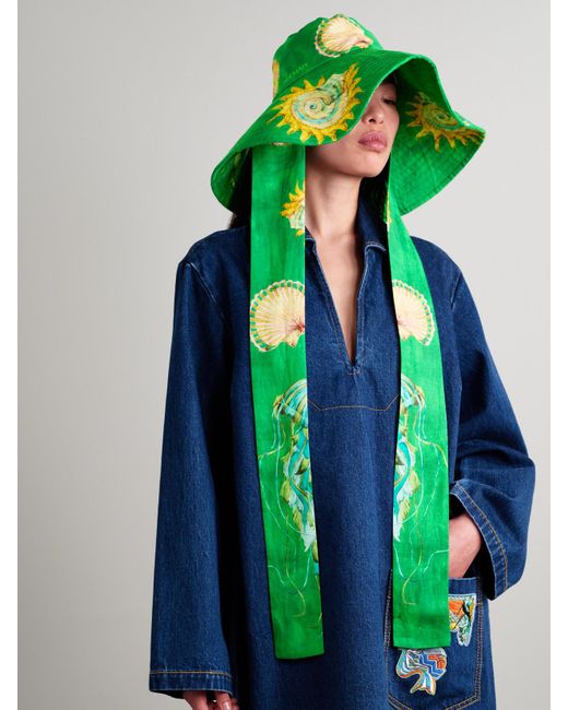 ALÉMAIS Green Aquatica Printed Linen Sunhat