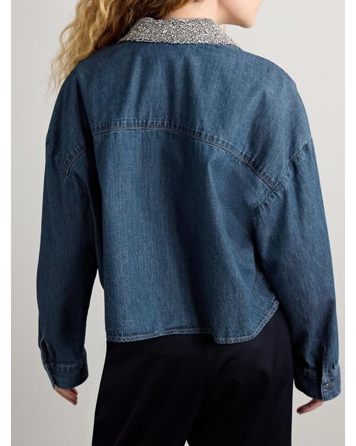 Twp Blue My Ex's Denim Cropped Crystal-Embellished Denim Shirt