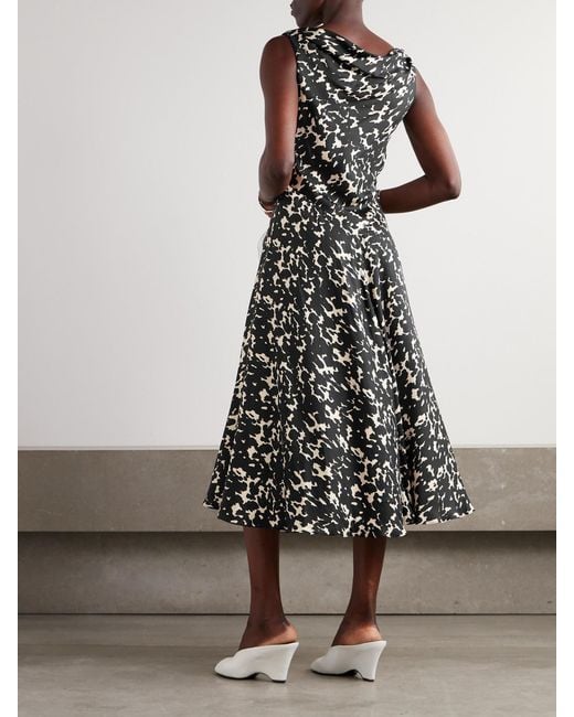 Altuzarra White Drina Draped Printed Silk-Twill Midi Dress