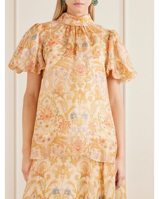 Zimmermann Natural Valiant Bubble Linen And Silk-Blend Blouse