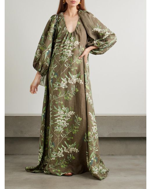 Robe Longue En Lin À Imprimé Fleuri Et À Fronces Georgio BERNADETTE en coloris Green