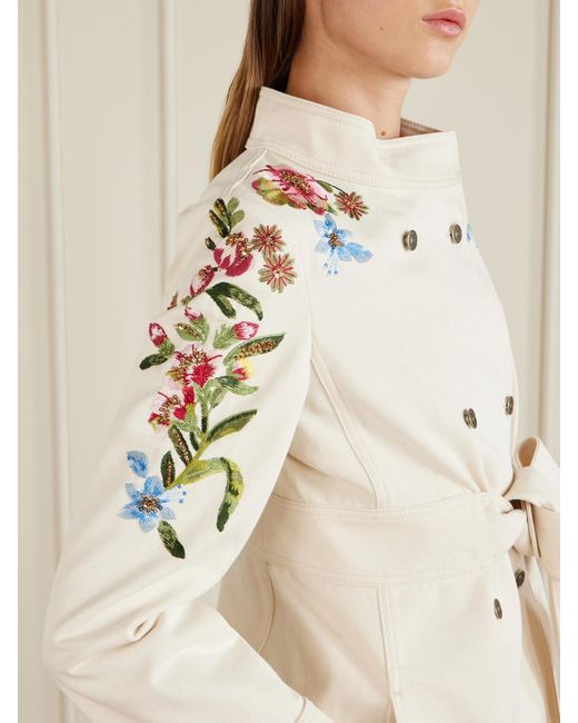 Valentino Garavani Natural Belted Embellished Embroidered Denim Jacket