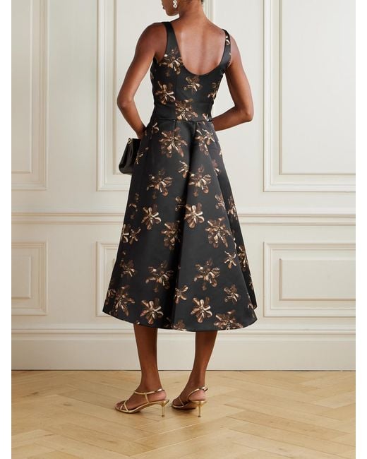 Emilia Wickstead Black Tippi Floral-Print Satin Midi Dress