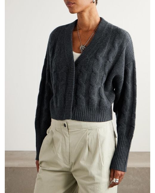 LeKasha Blue Baulieu Cable-Knit Organic Cashmere Cardigan