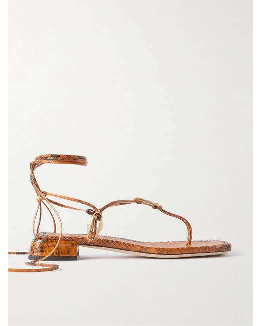 Jimmy Choo Natural Onyxia Embellished Snake-Effect Leather Sandals