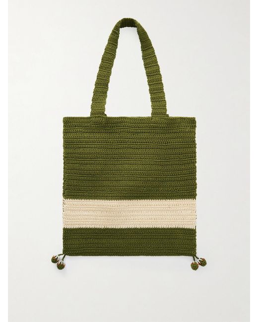 Bode Green Marsh Embellished Crocheted Cotton Tote