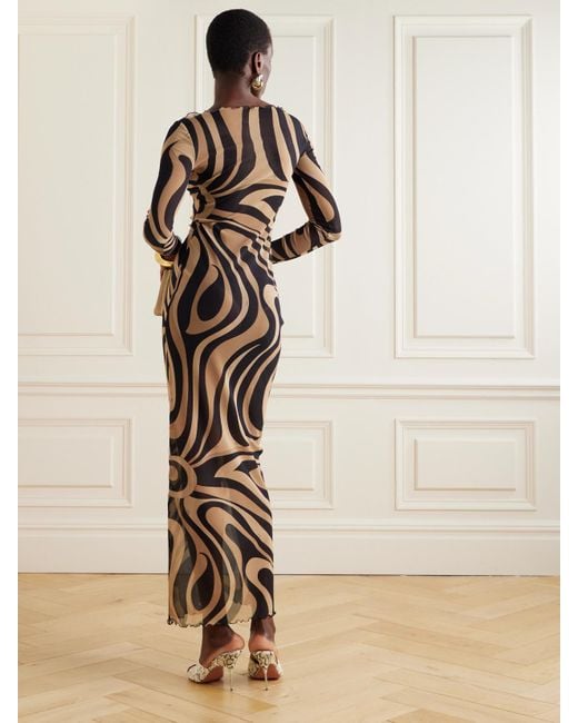 Emilio Pucci Natural Marmo Printed Mesh Maxi Dress