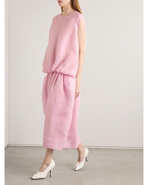 Robe Midi En Organza De Soie À Fronces Noah Khaite en coloris Pink