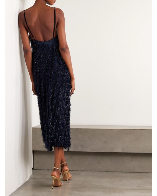 Stella McCartney Blue Metallic Fringed Organza Midi Dress