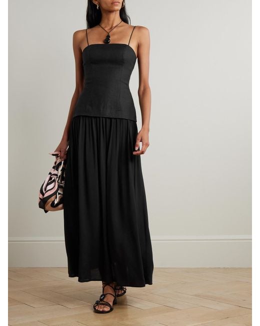 Faithfull The Brand Black Lenise Linen And Woven Maxi Dress