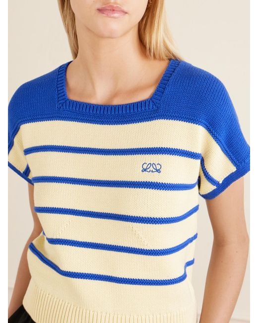 Loewe Blue Anagram-Embroidered Striped Cotton And Wool-Blend Sweater