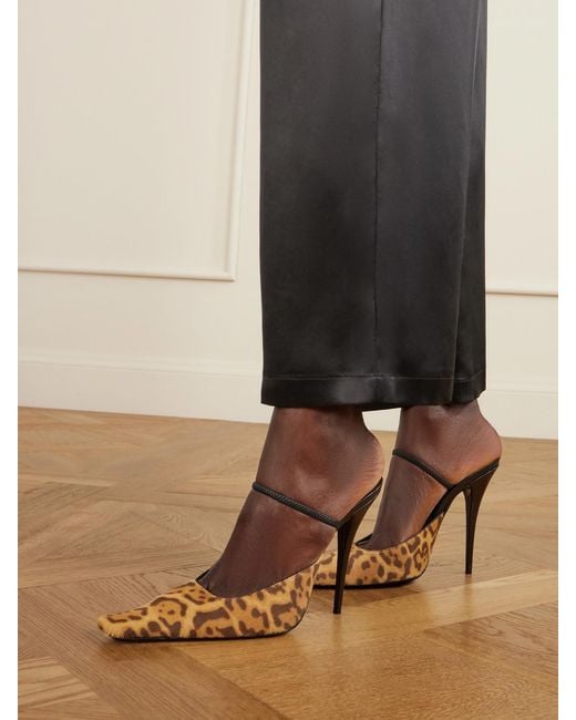 Saint Laurent White Tuileries Leather-Trimmed Leopard-Print Calf Hair Mules