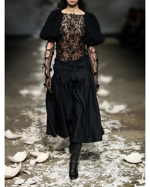 PAULINE DUJANCOURT Black Laia Lace-Trimmed Knitted Blouse