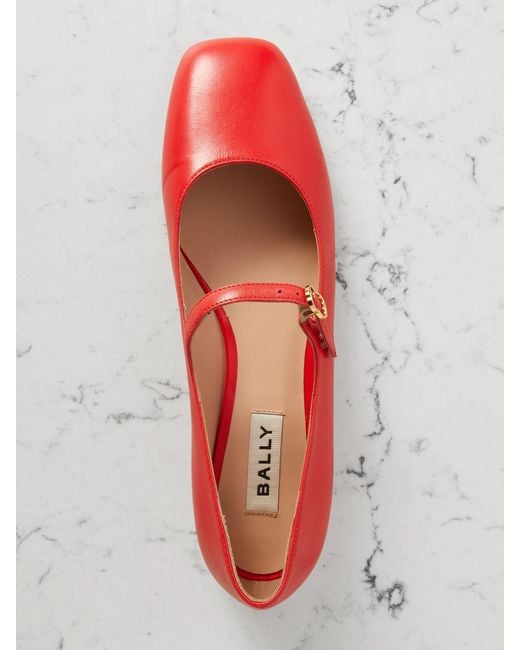 Bally Red Banya Leather Mary Jane Ballet Flats