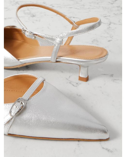 Aeyde Natural Melia Slingback-Pumps Aus Metallic-Leder Mit Schnallen