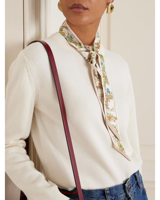 Gucci Natural Printed Silk-Twill Scarf