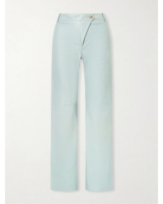 Chloé Blue High-Rise Paneled Leather Straight-Leg Pants