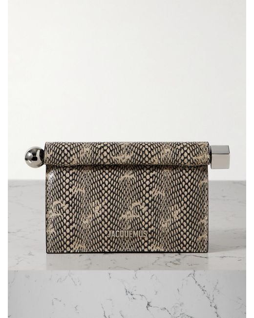Jacquemus Gray The Pochette Kleine Clutch Aus Leder Mit Schlangeneffekt