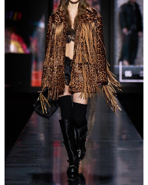 Dolce & Gabbana Brown Fringed Leopard-Print Calf Hair Jacket