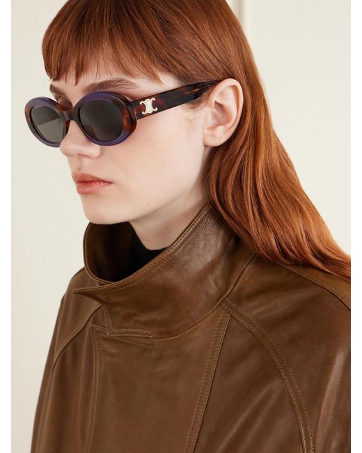 Céline Brown Triomphe Oval-Frame Acetate Sunglasses
