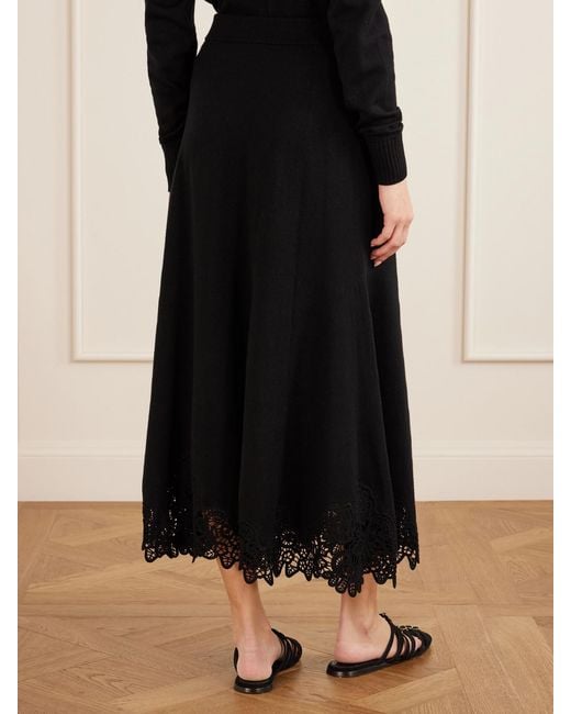 Zimmermann Black Valiant Lace-Trimmed Wool Midi Skirt