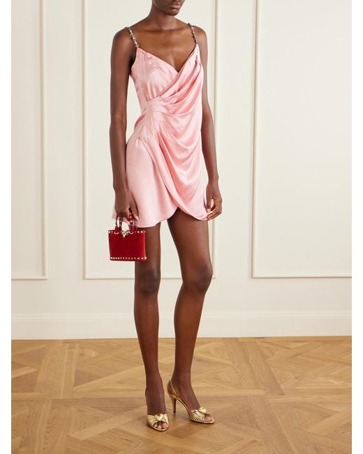 Valentino Garavani Pink Crystal-Embellished Pleated Cady Mini Dress