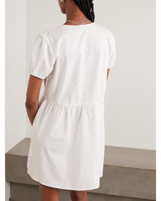 Deiji Studios White Pintucked Tie-Detailed Organic Cotton Mini Dress