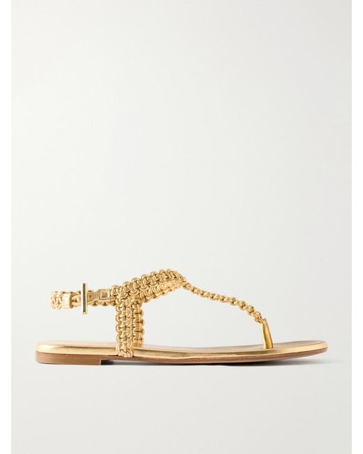 Gianvito Rossi Natural 5 Braided Metallic Leather Thong Sandals