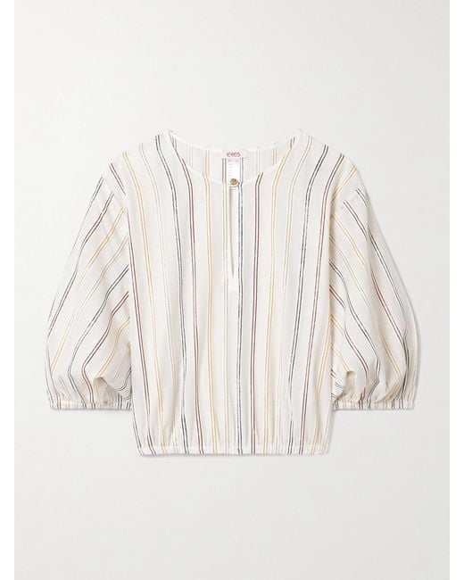 Eres Natural Irisée El Dorado Cropped Metallic Striped Cotton-Blend Voile Top