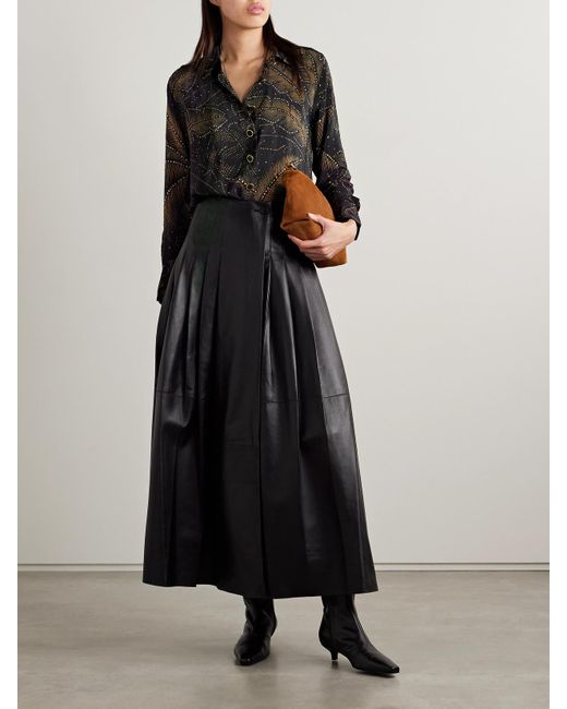 Farm Rio Black Crystal-Embellished Printed Crepe De Chine Shirt