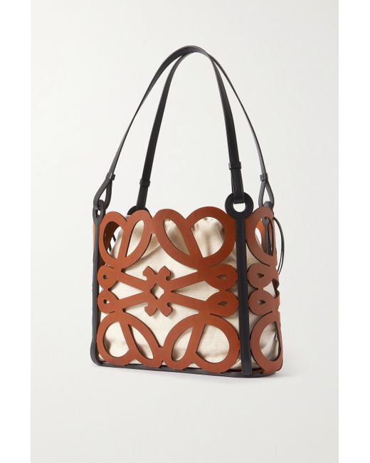 LOEWE Anagram small cutout leather and cotton-canvas tote