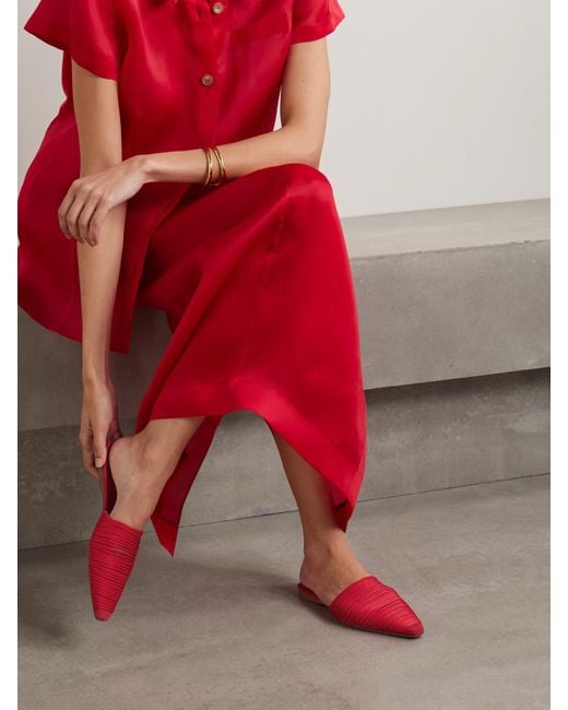 TOVE Red Kenly Cord-Trimmed Suede Mules