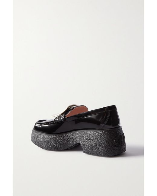Roger Vivier Black Viv Ranger Embellished Patent-Leather Loafers