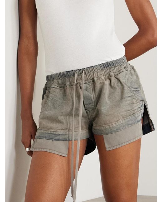 Rick Owens Gray Layered Denim Shorts